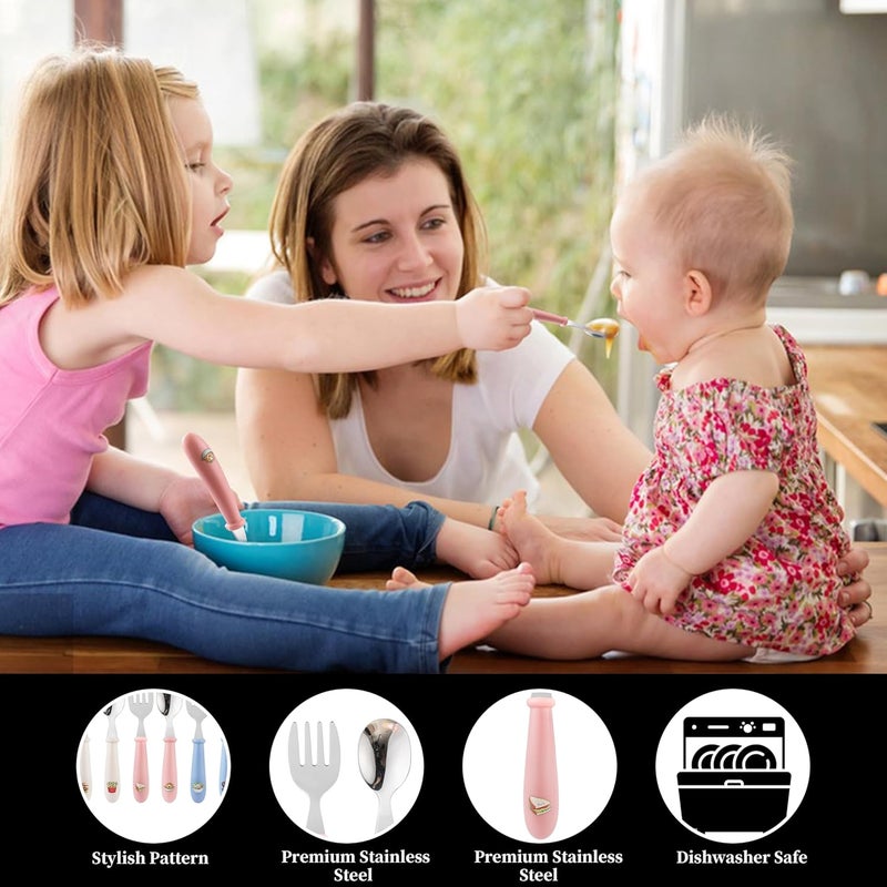 MONGSEW 6PCS Toddler Kids Utensils Silverware, Stainless Steel Toddler Baby Forks and Spoons, BPA Free, Dishwasher Safe (Food-Themed Design) - Image 3